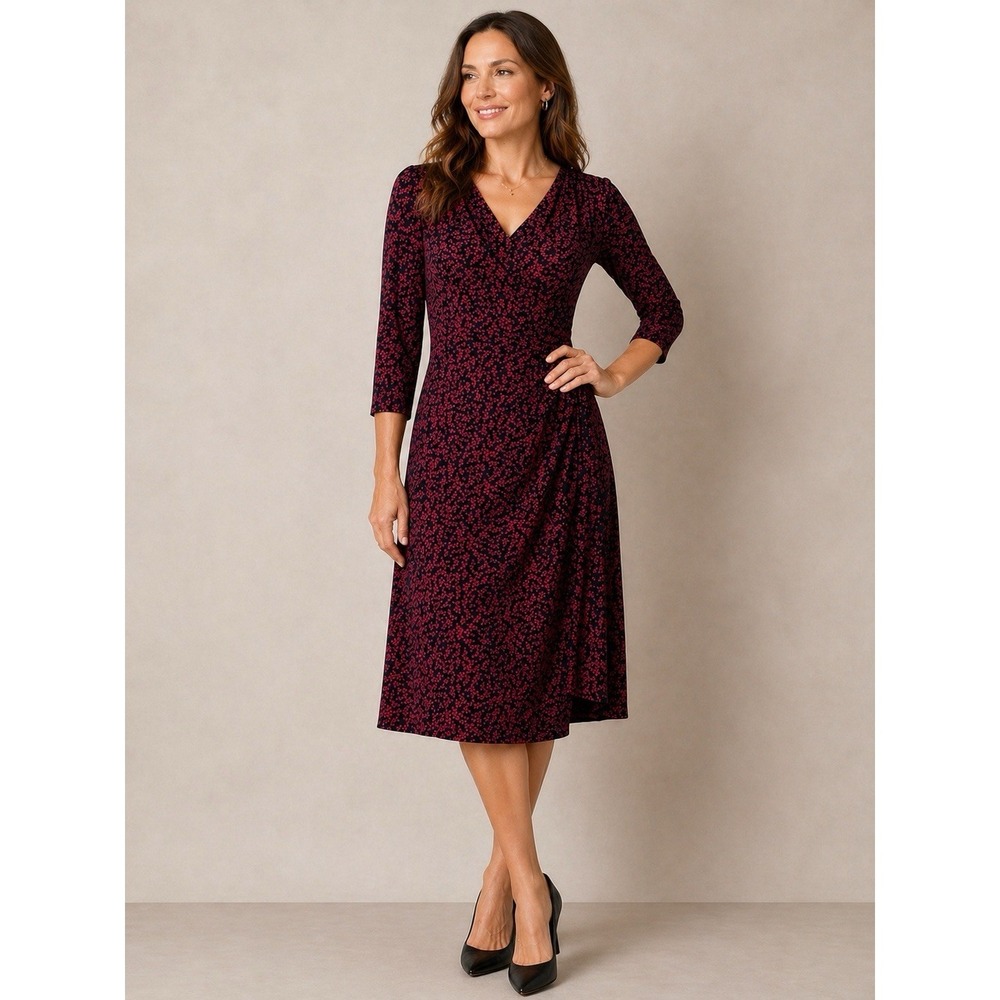 Lauren Ralph Lauren Black Label Red‎ Cleora Front Twist Dress 16 Ditsy Floral